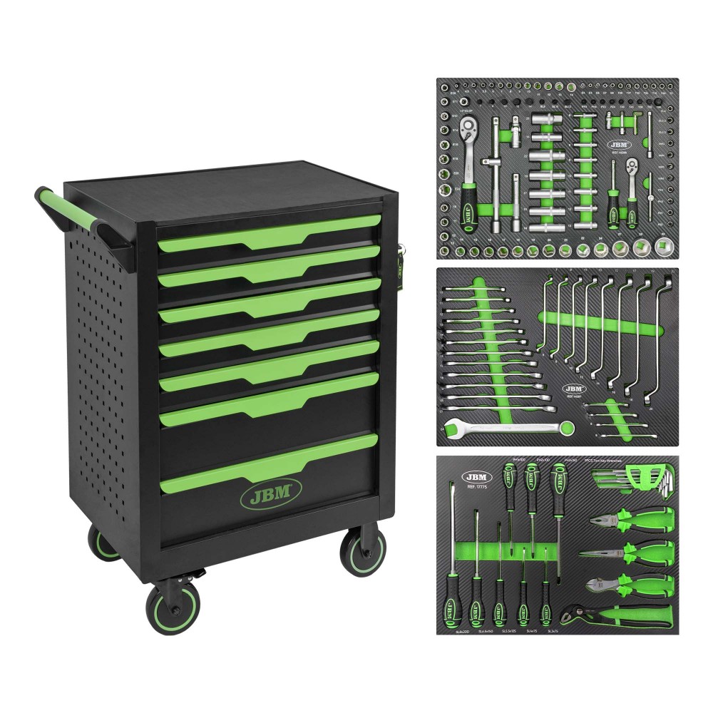 Carrello Portautensili 7 Cassetti Verde con Attrezzi JBM 54834
